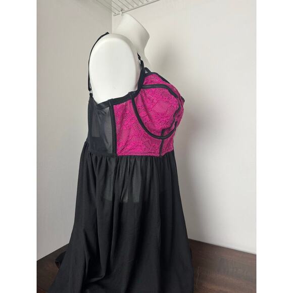 Torrid Womens Fuchsia/Hot Pink Black Strappy Lace with Mesh Babydoll 3X - Picture 5 of 10